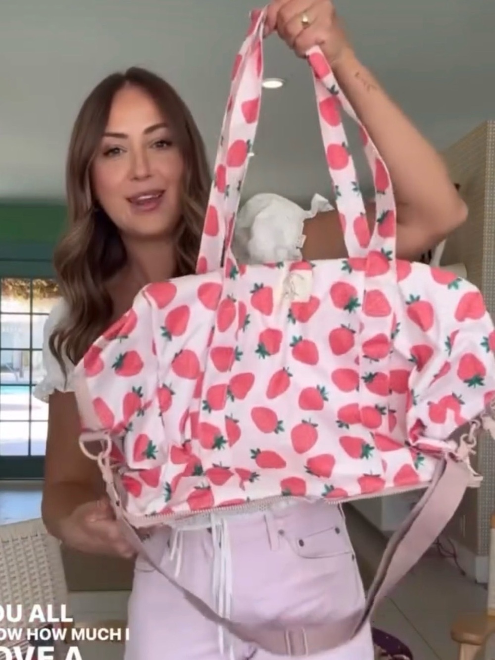 Poppy & Peonies x Fallon Large Strawberry Print Packable Tote
